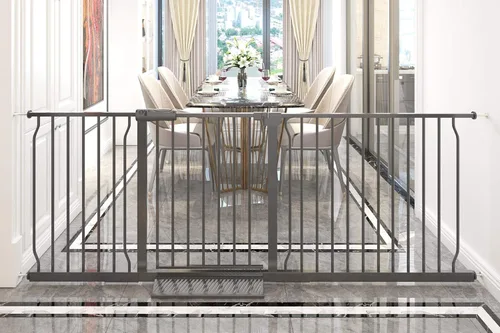 Miniatura 19 de Puerta extra ancha para bebé, puertas de seguridad extra altas para interiores, metal negro, gran montaje a presión, puerta para mascotas, puerta