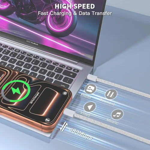 Miniatura 4 de Cargador súper rápido USB C de 45 W, paquete de 2 bloques de carga dual USB C para iPhone con cable trenzado tipo C a C de 3.3 pies de carga rápida