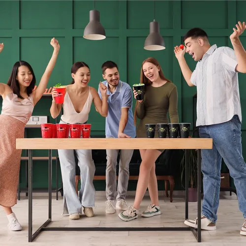 Miniatura 6 de 60 Pieces 4th of July Cup Pong Game Set 16 oz Red & Blue Patriotic Plastic Cups with 10 Red & Blue Balls for Independence Day Party Games, Backyard
