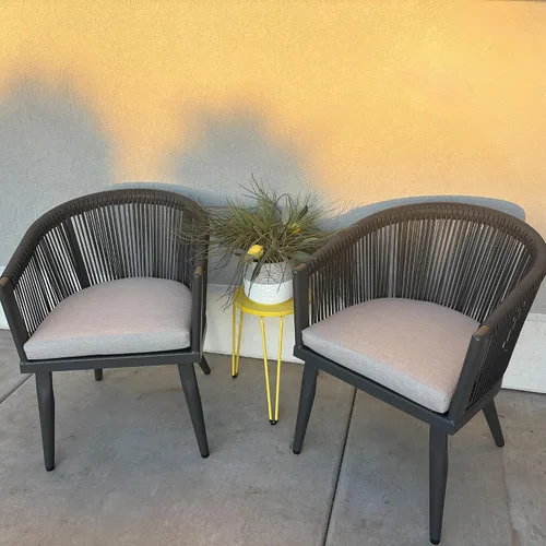 Miniatura 15 de PURPLE LEAF Silla de comedor al aire libre, 2 piezas, para todo tipo de clima, mimbre de mimbre, marco de aluminio, silla de comedor para patio