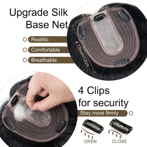 Miniatura 4 de SEGO Peluquín para mujeres, cabello humano real sin flequillo, 130% de densidad, base de seda de 10 * 12 cm, cabello Remy con clip, piezas