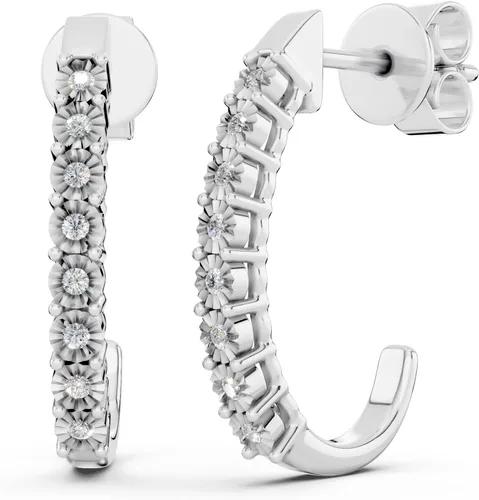 Miniatura 7 de Dazzlingrock Collection Aretes de aro clásicos en forma de J de diamante redondo de 0.15 quilates (ctw) para ella en plata de ley 925