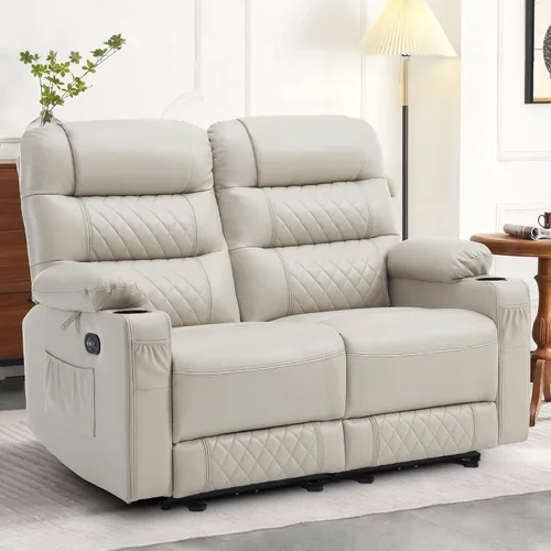 Miniatura 2 de MCombo Sofá reclinable eléctrico de gravedad cero de 56.3 pulgadas con masaje de calor y vibración, sofá biplaza reclinable con puertos USB, Gris