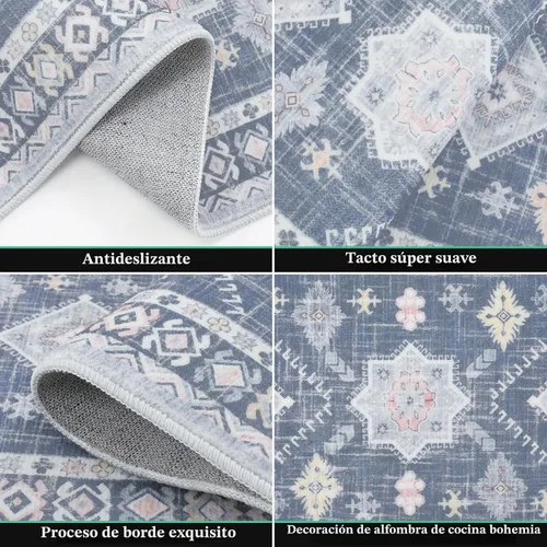 Miniatura 4 de HEBE - Juego de alfombras de cocina bohemias de 3 piezas con corredor, alfombras de cocina antideslizantes y tapetes lavables para piso de cocina