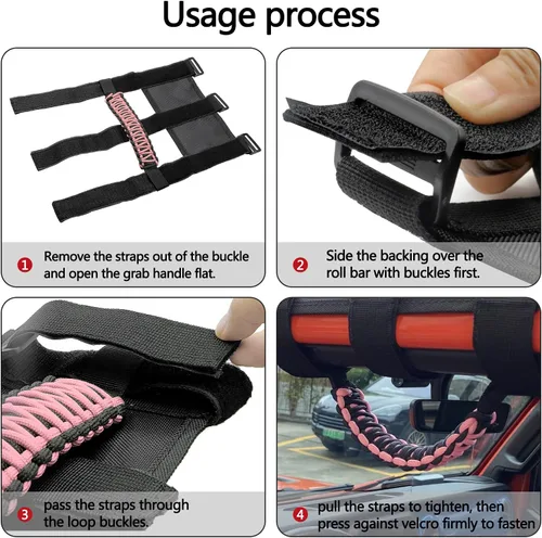 Miniatura 4 de para Accesorios de Jeep Wrangler Manija de Agarre de Barra Enrollable para Compatible con Jeep Wrangler YJ TJ JK JKU JL JLU 1955-2023 Gladiator JT