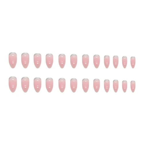 Miniatura 4 de Uñas postizas a presión en forma de almendra, uñas postizas medianas y brillantes, uñas adhesivas con punta francesa, cobertura completa, uñas