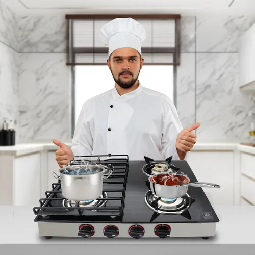 Miniatura 9 de Estufa de gas de 4 quemadores – Estufa de encimera de vidrio templado negro de 25 pulgadas, estufa de gas inoxidable, 4 quemadores, estufa de rv