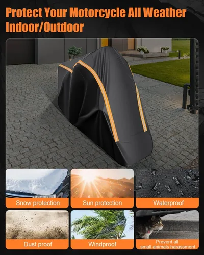 Miniatura 4 de Funda Completa para Motocicleta Impermeable para Almacenamiento Interior/Exterior, Funda Impermeable para Motocicleta Resistente con Tiras