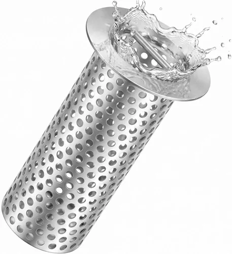 1 colador de drenaje de piso comercial de malla cilíndrica perforada de acero inoxidable 316 con asa de transporte, resistente, para restaurantes,