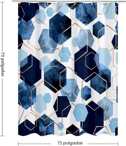Miniatura 7 de Litabel Juego de cortinas de ducha impermeables, decoración geométrica moderna, de tela abstracta, para baño, 72 x 72 pulgadas Azul