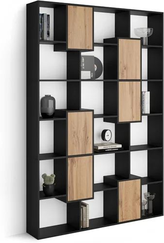 Miniatura 54 de Mobili Fiver, Iacopo XS Estantería con puertas de panel (63.31 x 31.5 pulgadas), color negro Ashwood, Made in Italy
