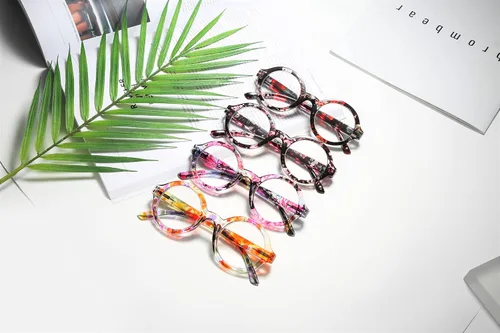 Miniatura 2 de Paquete de 4 lentes de lectura redondos de gran tamaño con filtro de luz azul/antirreflejos para mujeres, bisagras de resorte, lectores florales