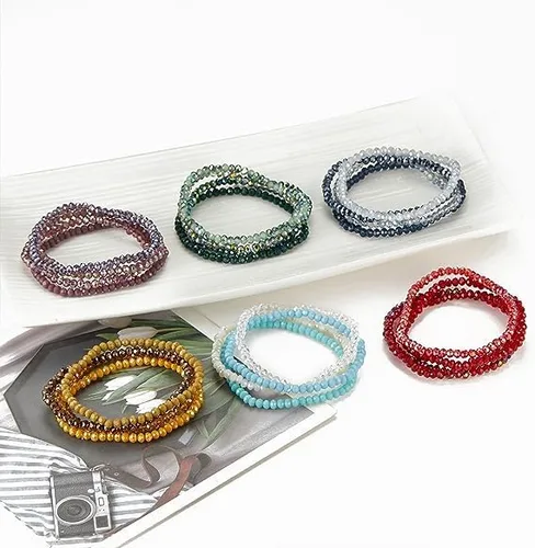 Miniatura 7 de 24 pulseras bohemias con cuentas para mujer, multicapa, versátiles, apilables, brillantes, de cristal, elásticas, pulseras