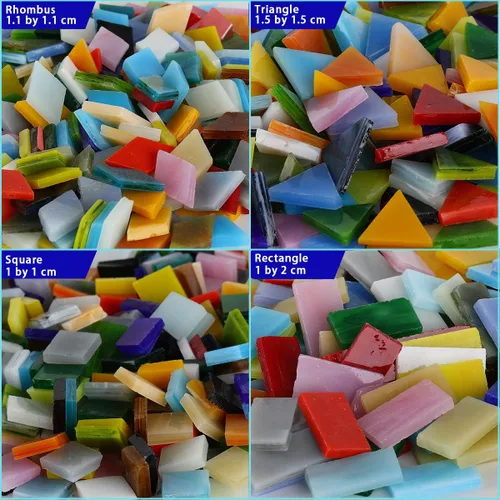 Miniatura 3 de Pocoukate Kit de azulejos de mosaico para manualidades, azulejos de mosaico de vidrio a granel, 850 piezas, 4 formas mixtas, suministros