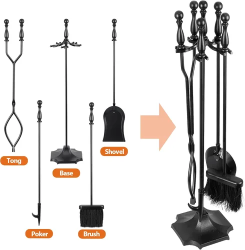 Miniatura 3 de Nouva Juego de 5 herramientas para chimenea - Mango negro de hierro forjado Accesorios Accesorios Herramientas - Pinzas de póquer de soporte