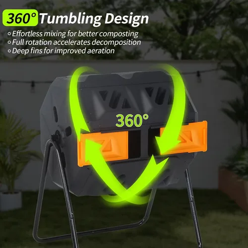 Miniatura 5 de Contenedor de compostaje para exteriores de 43 galones, compostador de doble cámara, contenedor de compostaje resistente para jardín, cocina, patio