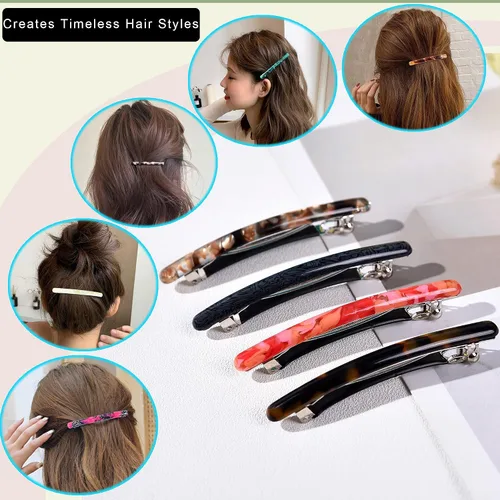 Miniatura 5 de Pinzas automáticas pequeñas de acetato de tortuga para mujer, pasadores de pelo fino, 4 piezas