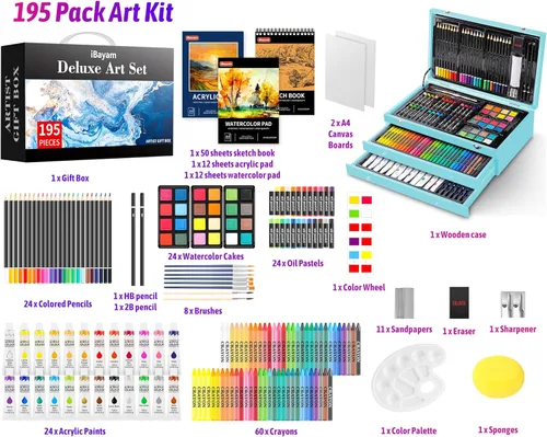 Miniatura 2 de iBayam Juego de Arte para Niños, Adolescentes, Niñas, Niños, Adultos, Caja de Regalo Deluxe de 195 Piezas con 3 Libretas de Dibujo, Lienzo A4, Kits