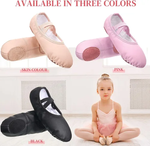 Miniatura 3 de SATINIOR 3 pares de zapatos de ballet para niñas pequeñas zapatillas de baile de cuero suave 3 colores zapatos de baile para niños pequeños
