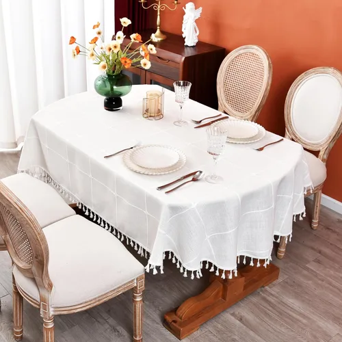 Miniatura 16 de Mantel redondo a cuadros de 36 pulgadas de algodón y lino, mantel redondo grueso, cubierta para mesa de café para casa de campo, cocina, comedor