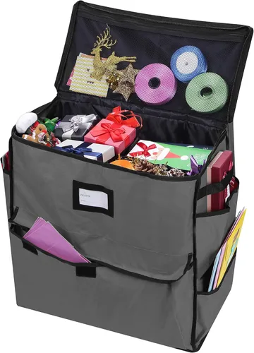 Miniatura 9 de Organizador de Almacenamiento Navideño ProPik, Bolsas de Regalo, Lazos, Cintas y Contenedor de Accesorios de Envoltorio (Rojo)