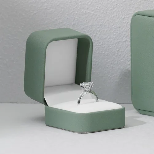 Miniatura 7 de Caja de anillo de cuero para compromiso de propuesta Caja de regalo de anillo de joyería de cuero verde oliva