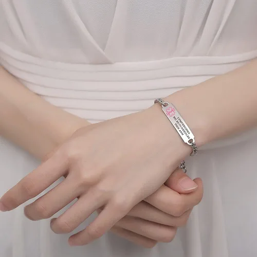 Miniatura 3 de Pulseras de identificación de alerta médica de 6.5 "-8.5" para mujeres, pulseras de emergencia médica de acero inoxidable, grabado gratuito