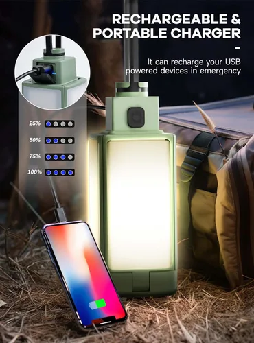 Miniatura 5 de Linterna de campamento, linterna recargable de 3 colores de temperatura, 4 modos de luz, luces de campamento plegables con 4 paneles plegables