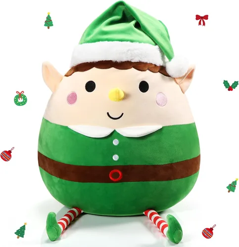 Huwena Almohada de felpa grande de 14 pulgadas, decoración de Navidad, suave y tierna, cojín de peluche para abrazar, regalo para Navidad, fiestas,