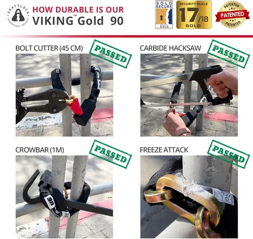 Miniatura 4 de Seatylock Viking - Cerradura de cadena para bicicleta con llave, magnética, patentada, clasificada segura, segura, antirrobo, cerradura inteligente