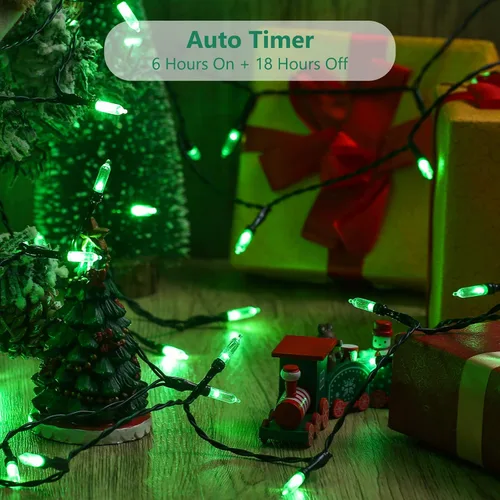 Miniatura 4 de BrizLabs - Cadena de luces verdes, 5.47 metros, 50 luces LED para Navidad, 8 modos, luces de batería verdes para interiores/exteriores, mini cadena