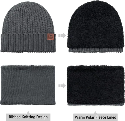 Miniatura 28 de OZERO Juego de 3 piezas de gorro de invierno y bufanda para mujeres y hombres: guantes para pantalla táctil, gorro de punto, calentador de cuello