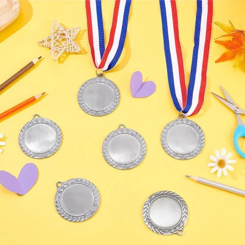 Miniatura 4 de FINGERINSPIRE Medallas de premio en blanco de 1.71 pulgadas Medallas de plata Grupo de medallas de plata redondas planas Regalo de premio Haz tus