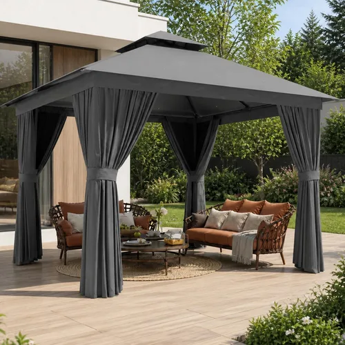Miniatura 13 de Aoxun Gazebo para exteriores de 8 x 8 pulgadas para patio, toldo con marco de metal, cenador pequeño de doble techo resistente, kiosco para patio