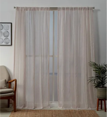 Exclusive Home Santos - Par de paneles de cortinas de lino transparente con bolsillo para barra, 54 x 84 pulgadas, color rubor