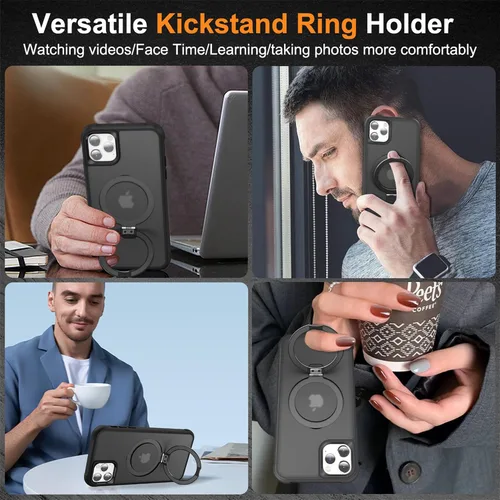 Miniatura 5 de SKYLMW - Funda compatible con iPhone 11 de 6.1 pulgadas, con soporte magnético invisible tipo anillo, funda translúcida de grado militar, compatible