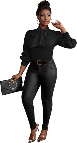 Miniatura 6 de Vrtige Camisa de mujer elegante con cuello de lazo, manga larga, blusa para la oficina