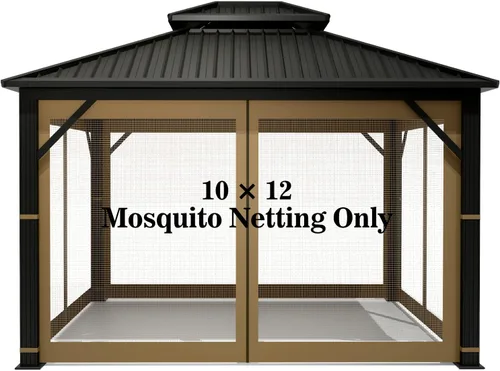 Mosquitera Universal de Repuesto para Gazebo – Hugline 10' x 12' Pantalla de Malla para Exteriores, Cortinas Laterales de 4 Paneles con Cremallera