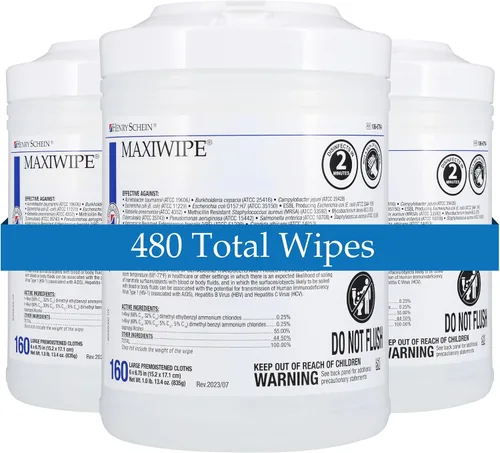 Miniatura 8 de Henry Schein Maxiwipe Toallitas de limpieza de superficies, 6 x 6.75 pulgadas, 160 toallitas/recipiente, 55% alcohol isopropílico, paños desechables