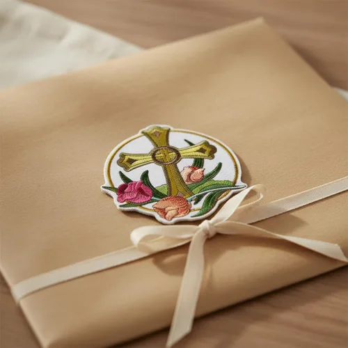 Miniatura 8 de [Personalizado] Santa Cruz Sagrada con Recompensa de la Naturaleza [Cruz y Tulipán] Bordado Hierro/Coser Parche [5" x 5.15"][Hecho en Estados Unidos]