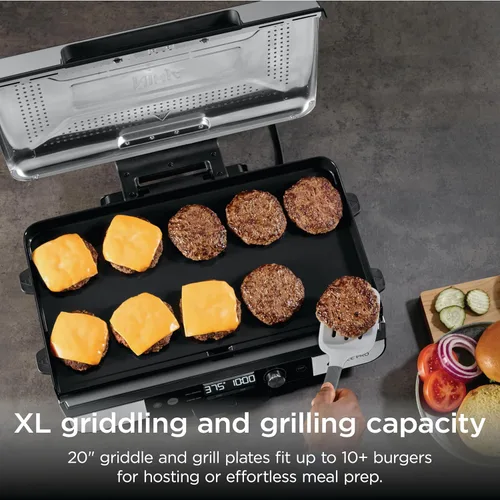 Miniatura 5 de Ninja Sizzle Pro XL Plancha de Interior de 20 Pulgadas + Parrilla, Tapa Ventilada Desmontable, Control de Grasa, Placas Antiadherentes de Cerámica