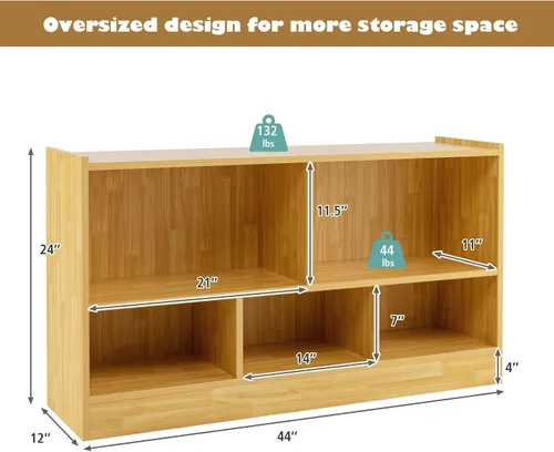 Miniatura 3 de KOTEK Organizador de almacenamiento de juguetes, estantería infantil de 5 cubos, estantería de madera de 3 niveles, estante abierto para guardería