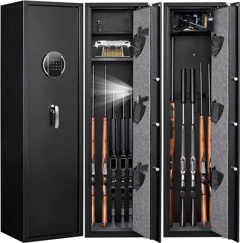 Miniatura 9 de Caja fuerte biométrica para rifles, acceso rápido con 5 pistolas de huellas dactilares para rifles y escopetas con modo silencioso, 3 bolsas