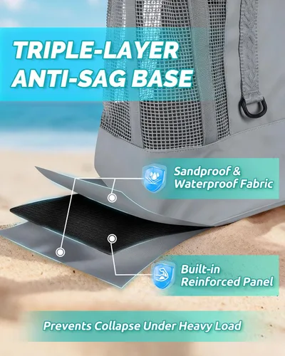 Miniatura 5 de Bolsa de playa de 50L con parte inferior impermeable y malla recubierta para playa, barco, piscina y deportes