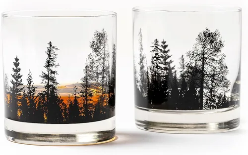 Black Lantern Juego de vasos de whisky - Vasos cortos de paisaje forestal estilo tradicional para bourbon, whisky escocés y cócteles - Vasos de roca