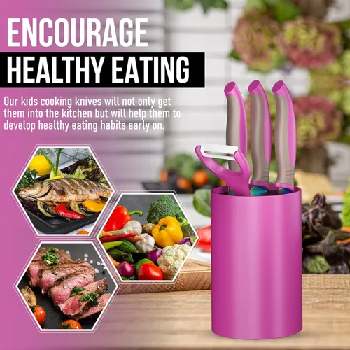 Miniatura 5 de TruChef Juego de 5 piezas de cuchillos para niños para cocina real Cuchillos de chef, de pelar y serrados de acero inoxidable con pelador y Juego