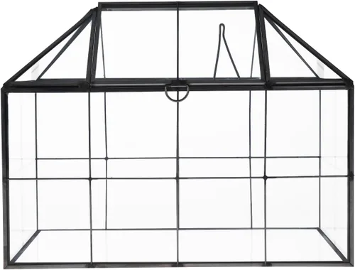 Miniatura 8 de HighFree Maceta geométrica de terrario con tapa giratoria, caja de vidrio negra hecha a mano en forma de casa, terrario miniatura de mesa vintage