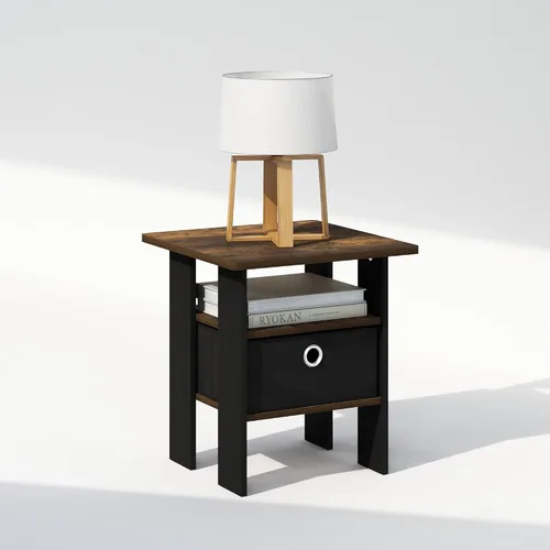 Miniatura 4 de Furinno TIDUR - Mesita de noche, diseño con estante abierto y cajón de almacenamiento, mesa de noche, mesa auxiliar, mesa de arrime, para recámara
