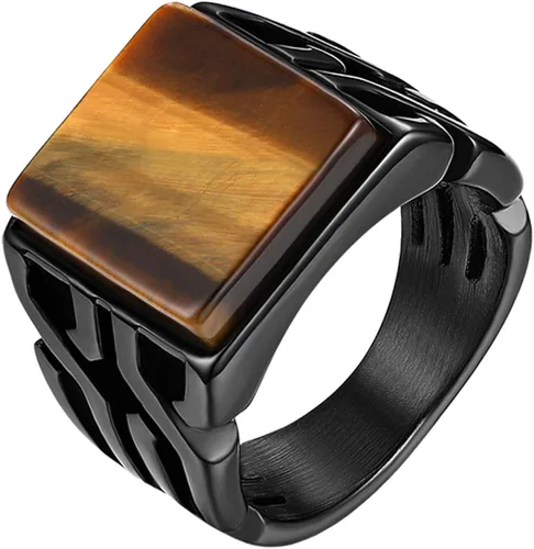 OIDEA Anillo de declaración de ojo de tigre para hombre anillos de motociclista de acero inoxidable para hombres, anillos de sello vintage, anillos