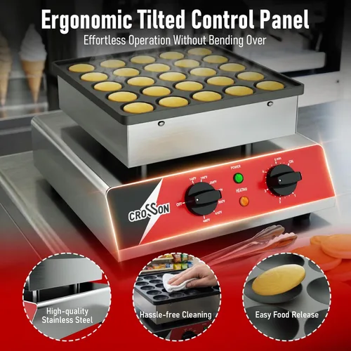 Miniatura 5 de CROSSON Mini máquina para hacer panqueques, 25 unidades de 1.693 in de diámetro holandés para panqueques, parrilla antiadherente de acero
